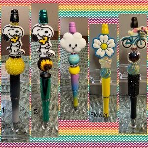 Decorative Character-Themed Pen Set - Black, Yellow, Blue